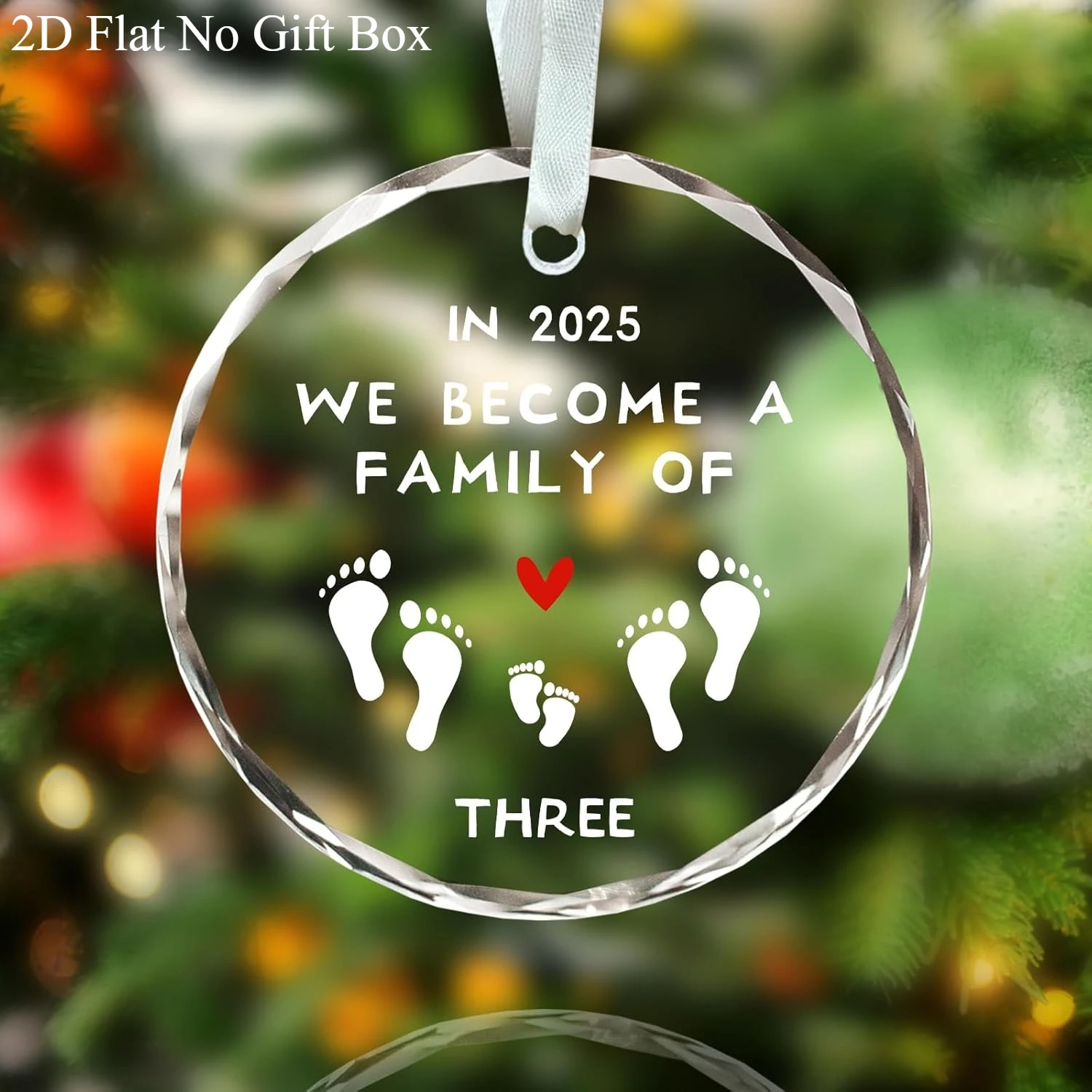 

2D plane, 1 round glass ornament, 8.0 * 8.0 cm, 2025 Christmas ornament for a family of 3, 2025 Christmas gift for a fami