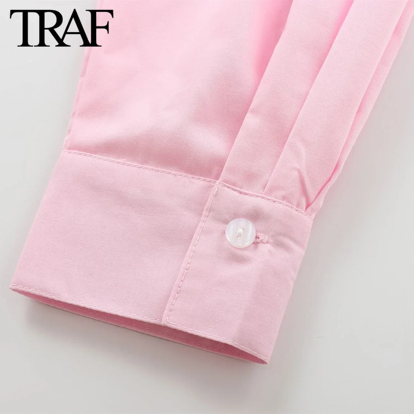 TRAF Women Fashion New Cotton Solid Color Loose Long Sleeve Single Breasted Lapel Blouse Street Clothing Shirt Chic Ladies