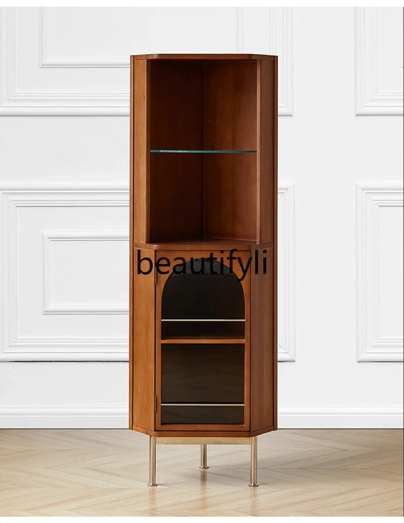 

Retro style solid wood corner cabinet small apartment living room sofa side cabinet retro bedroom storage locker