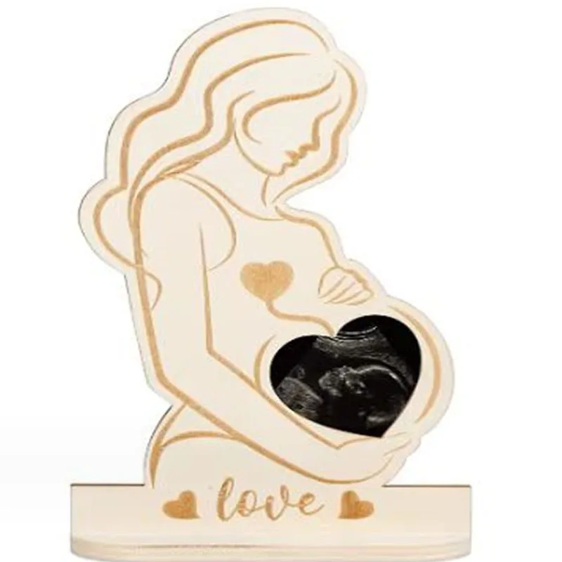 1pc Pregnant Sonogram Picture Frame Creative Wooden Ultrasound Photo Frame with Stand Gender Disclosure Party Decor for New Mom