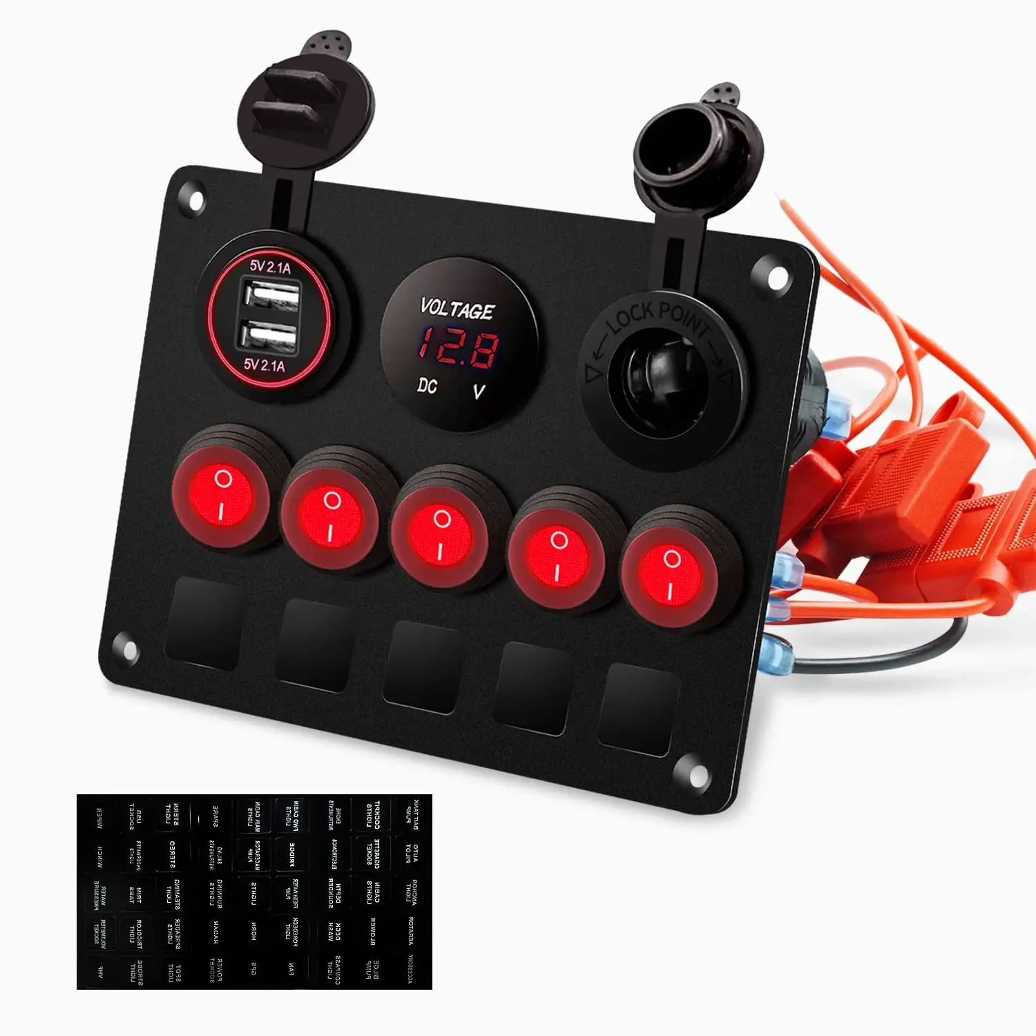 

5 Gang Marine Boat Rocker Switch Panel Waterproof With Breakers Digital Voltmeter 12V DC Car Control Panel Switch For RV Truck