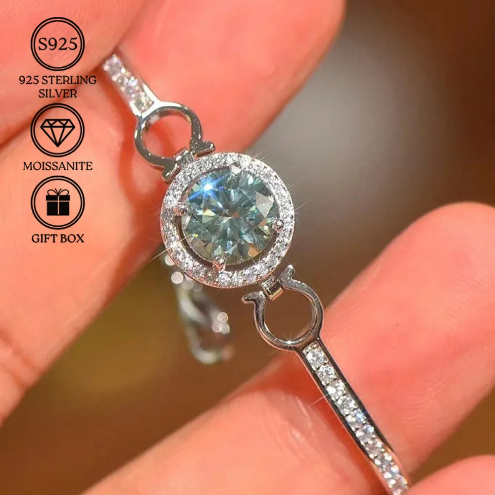 

1pc, 1.0 Carat Moissanite Bracelet, Fashion Jewelry Accessaries 925 Silver, Exquisite Design Valentine's Day and Birthday Gift.