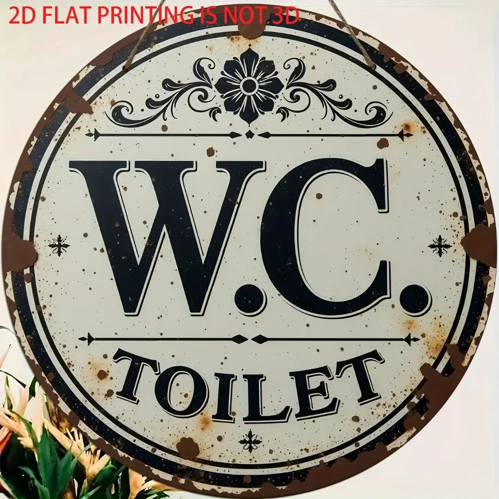 2D Flat – dekoratives Schild und Ornament |   1-teiliges dekoratives Retro-Metallschild im rustikalen WC (Toilette). |