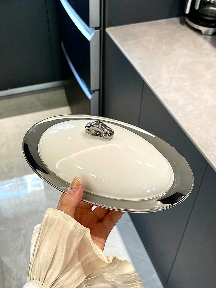 

Новая большая тарелка Cerc Di 2024 года с крышкой, высококачественная суповая тарелка, тарелка для жареных овощей, термостойкая западная обеденная тарелка, десертная тарелка