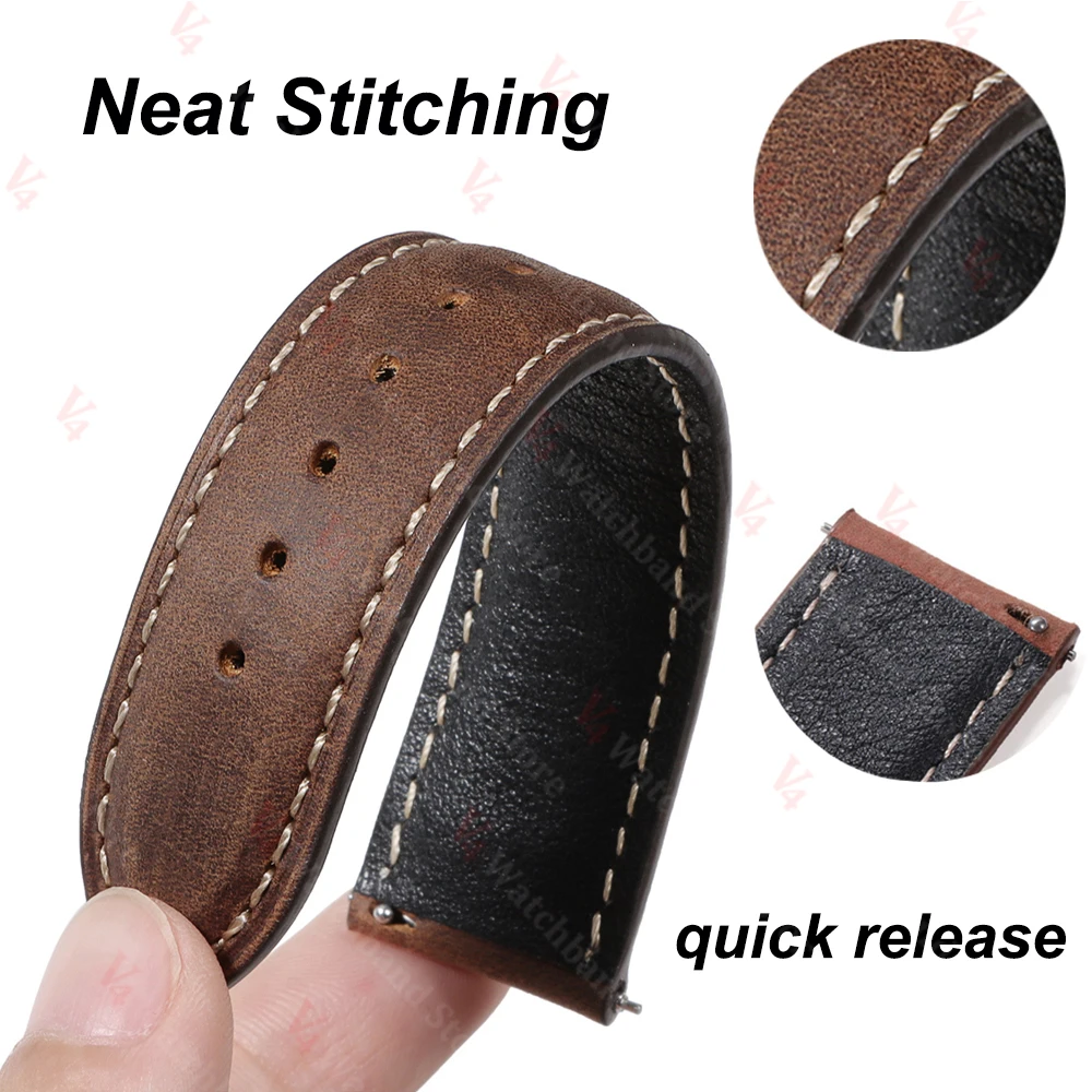 Genuine Cowhide Watchband 14/16/18/20/22/24mm for Omega Business Watch Band for Seiko Butterfly Buckle Stitching Brown Strap view 4