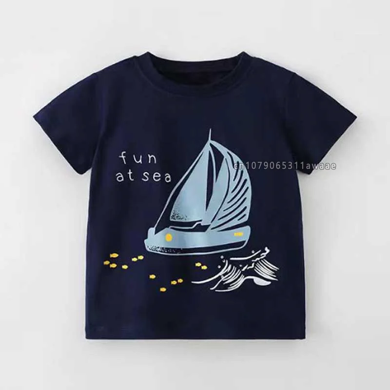 Sailboat Print Children Cotton T-shirt CartoonBoys Girls High Quality Hip Hop T Shirt Kids Summer Brand Child Clothing