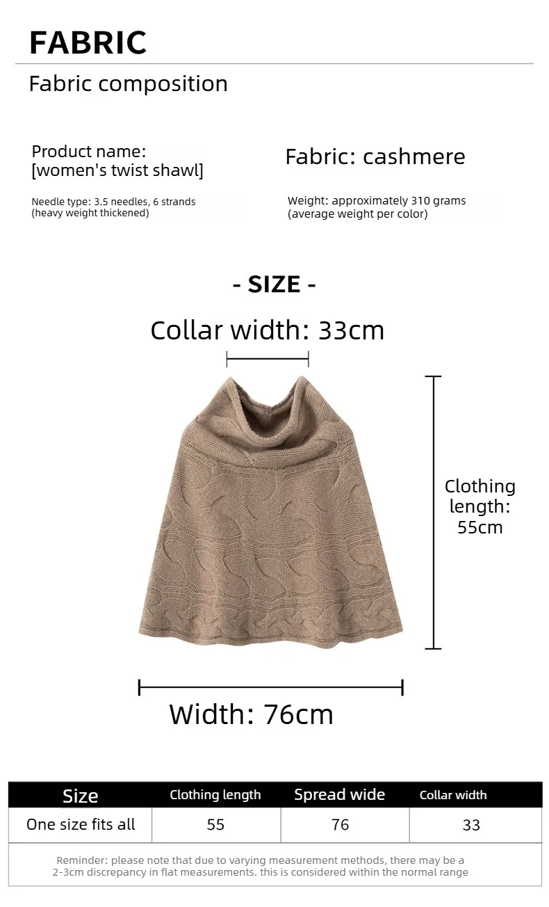 Cable Knit Cape Shawl Asymmetric Poncho Wrap Cashmere Scarf Women Autumn Winter Warm Outerwear
