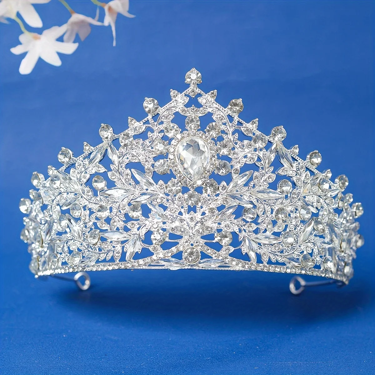 여성을위한 바로크 레트로 크리스탈 신부 티아라 크라운 신부 여왕 공주 Diadems 웨딩 헤어 액세서리