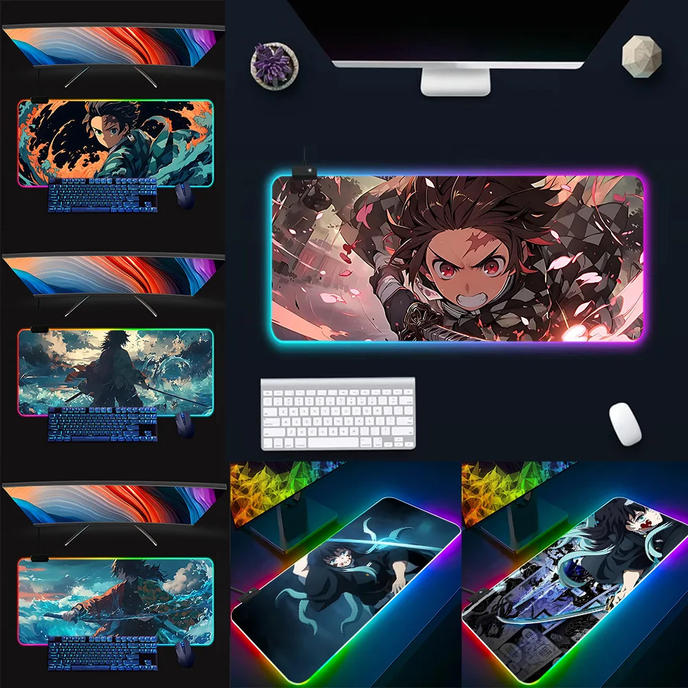 

Anime Demon Slayer RGB Pc Gamer Keyboard Mouse Pad Mousepad LED Glowing Mouse Mats Rubber Gaming Computer Mausepad