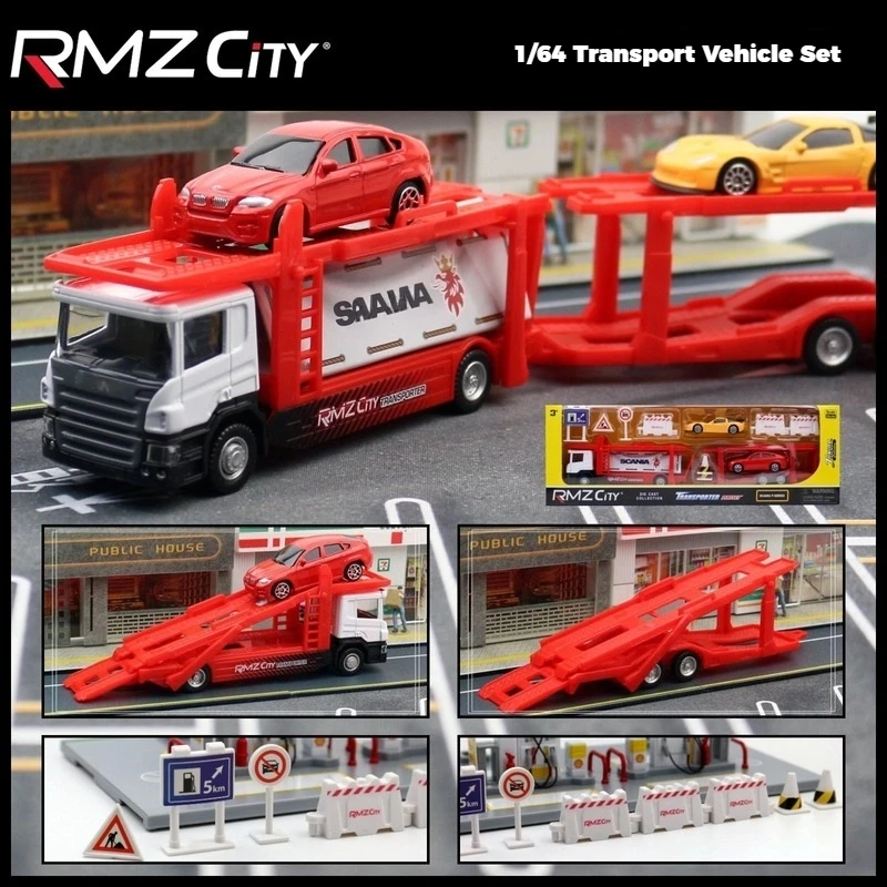 

Набор легкосплавных автомобилей-транспортных грузовиков в масштабе 1:64, дорожные знаки, сверхмощный автомобиль в европейском стиле и модель сцены диорамы для детей