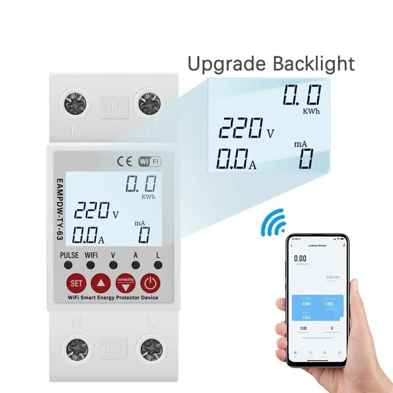 

APPLIA-2P 63A TUYA Wi-Fi Smart Protector Реле Устройство Выключатель Утечка заземления Надниженное напряжение Энергия Мощность Счетчик электроэнергии
