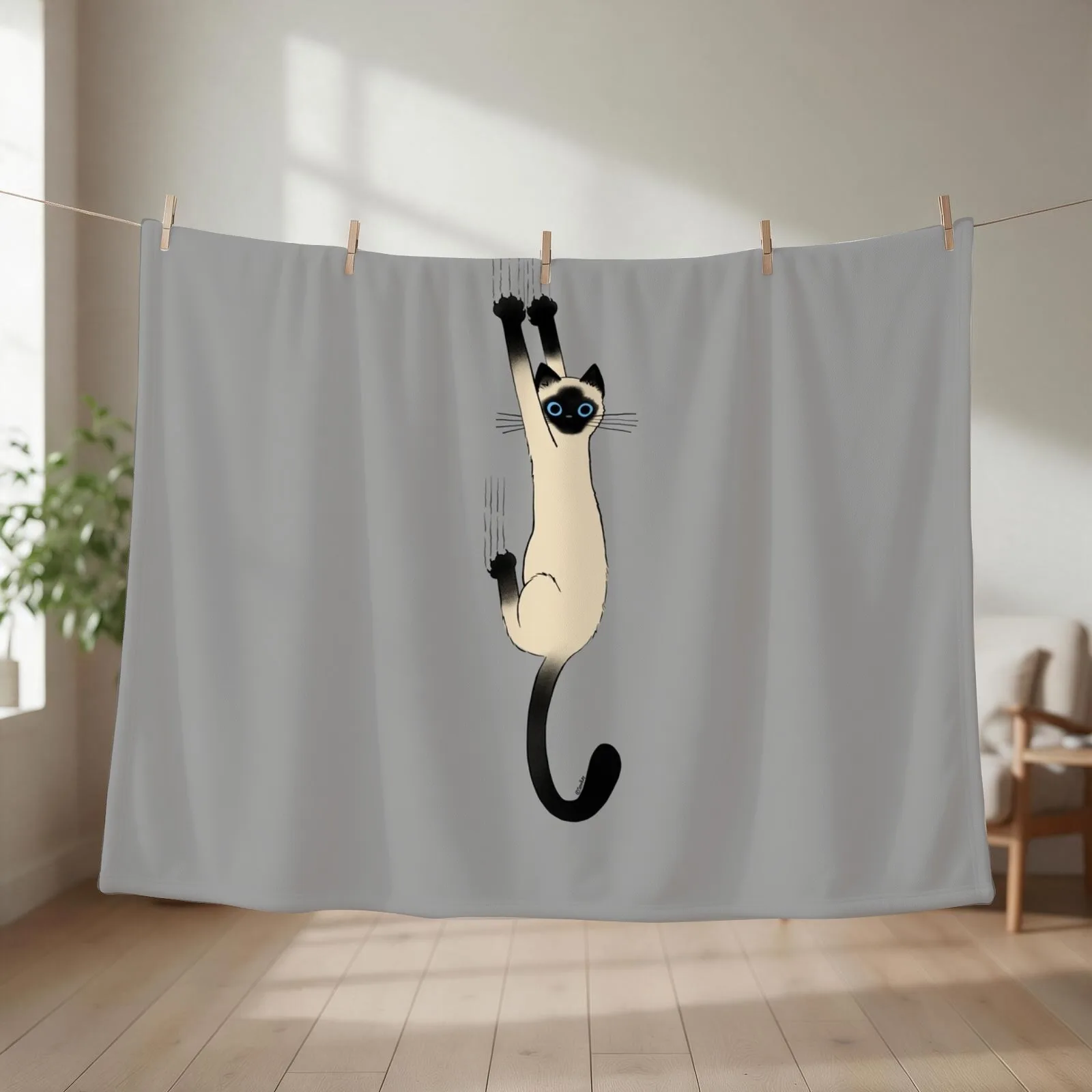 Siamese Cat Hanging On with Claws Funny Cat Holding On Throw Blanket Comforter for babies Summer Beddings Polar Blankets