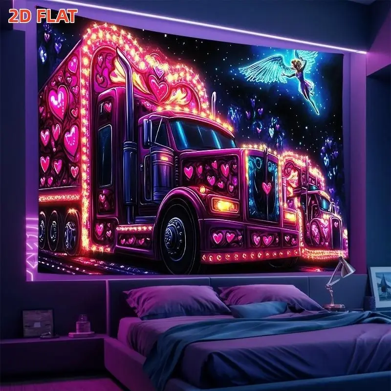 VIKAMA Fantasy Neon Truck Tapestry Heart Angel Galaxy Polyester Wall Hanging Bedroom Dorm Living Room Gothic Spooky Soft Durable
