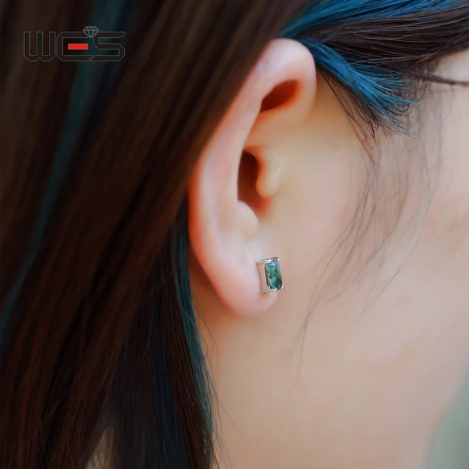 WES 925 فضة فريد هندسية موس العقيق وأقراط للمرأة 4*6 مللي متر مجوهرات فاخرة هدايا الزفاف الخطوبة #2