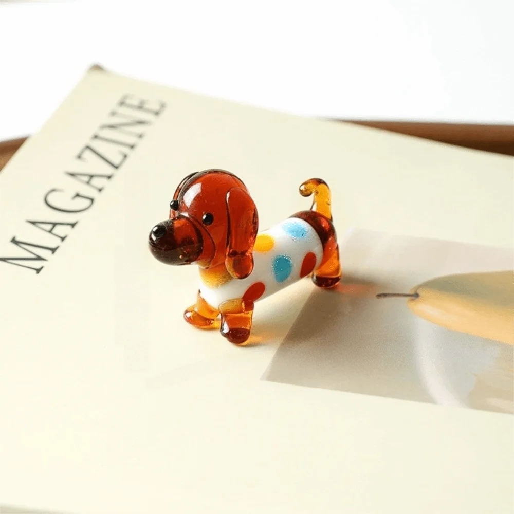 Transparent Glass Dachshund Figurine Colorful Handmade Mini Glass Dog Ornament Clear Crystal Miniature Glass Puppy Statue
