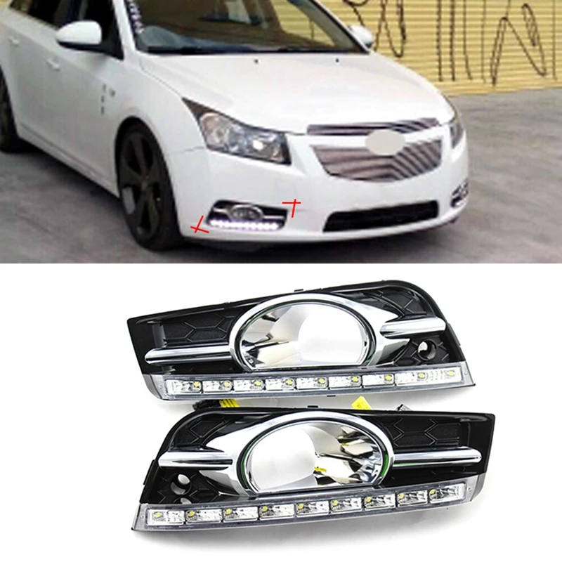 

For Chevrolet Cruze 09-12 Left &Right DRL LED Daytime Running Light Lamp With Fog Lamp Hole Turn Signal Dimmed Light