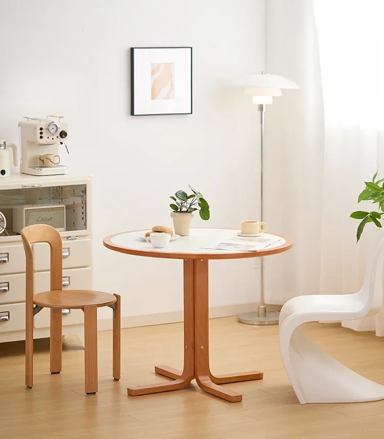 Home Small Apartment Nordic Negotiation Stone Plate round Table Living Room Middle Ancient Dining Tables and Chairs Set