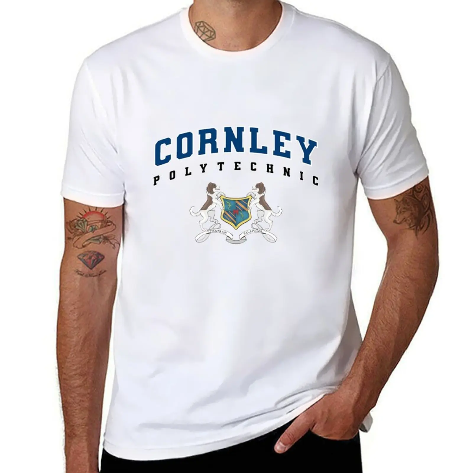 Cornley Polytechnic BLUE T-Shirt tops graphic shirts cotton graphic tees plain mens t shirts top quality