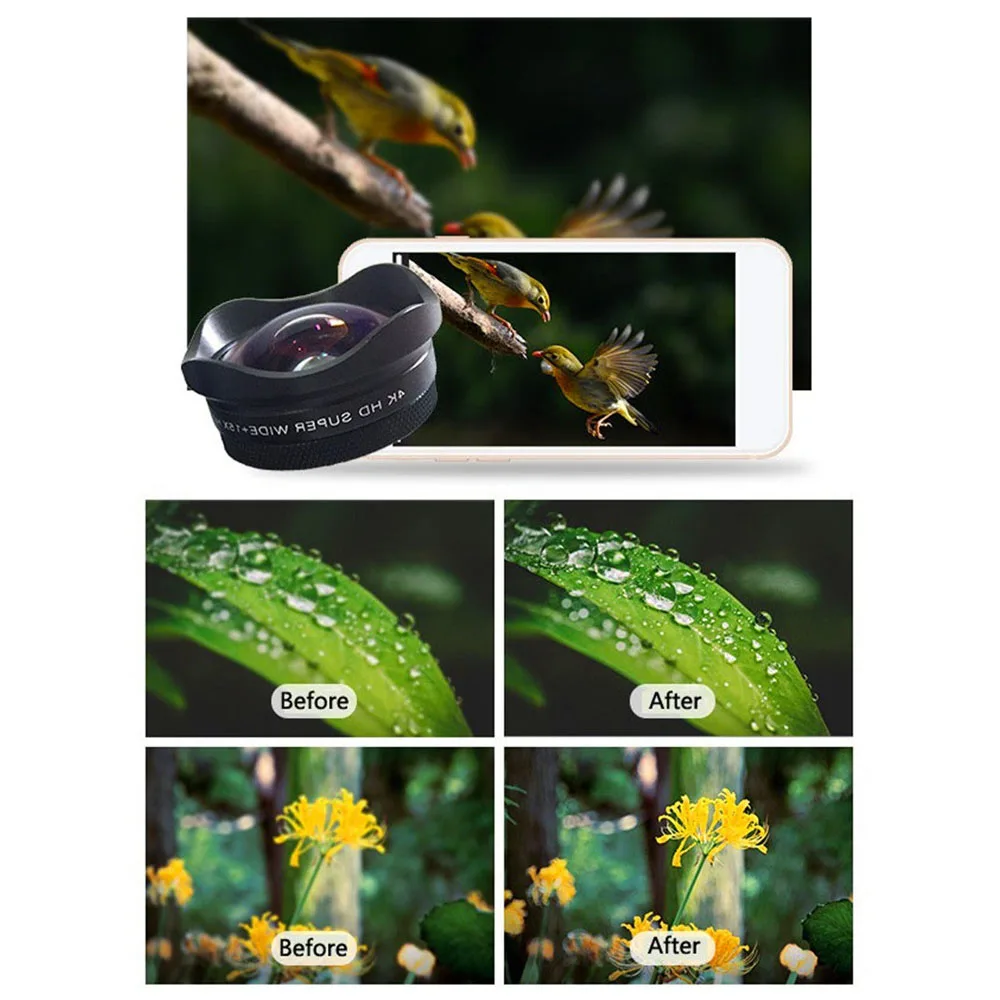 4K Smartphone Camera Lens 0.45X Wide-angle 15X Macro Phone Lens with Universal Clip for iPhone Samsung Huawei Smartphones
