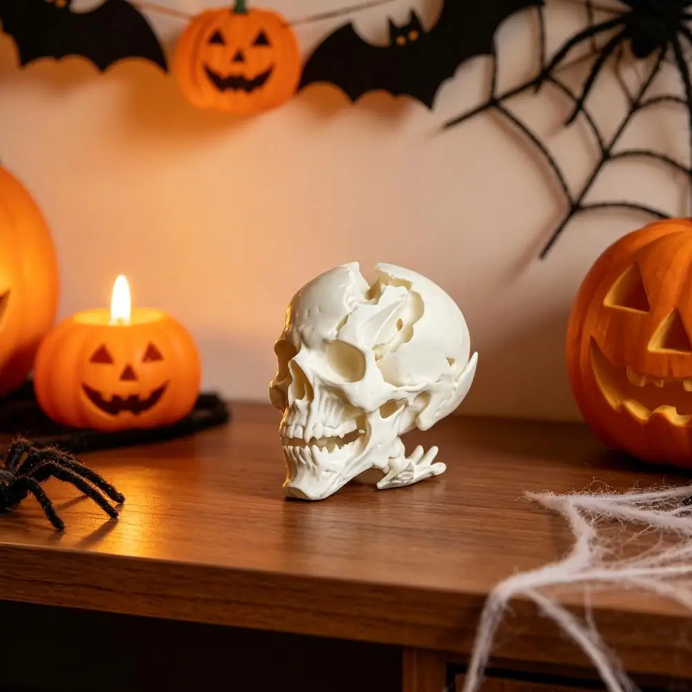 Skull Statue Realistic Skull Decor Halloween Skull Ornament Synthetic Resin Figure Realistic Bone Detail Sculpture Tabletop