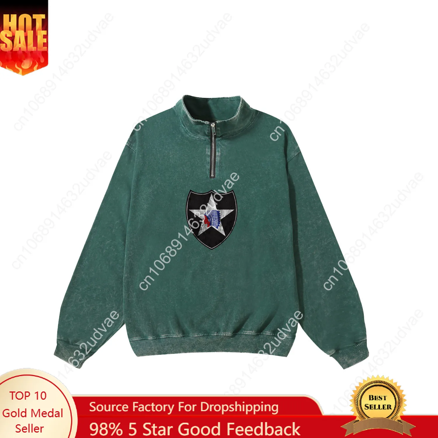 

2nd Infantry Division Retro Sweatshirt Man Woman Teenager Vintage Pullover Half Zipper Sweat Custom Made Tops Sleeved Tshirt