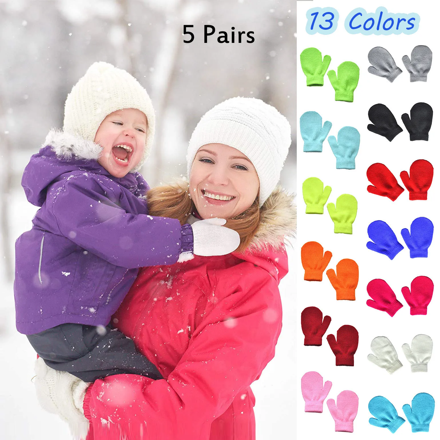 Infant Mittens 5Pairs/Sets Gloves Kids Girls Boys 2023 Winter New Solid Knit Cute Warm High Quality Mittens Gloves for Baby