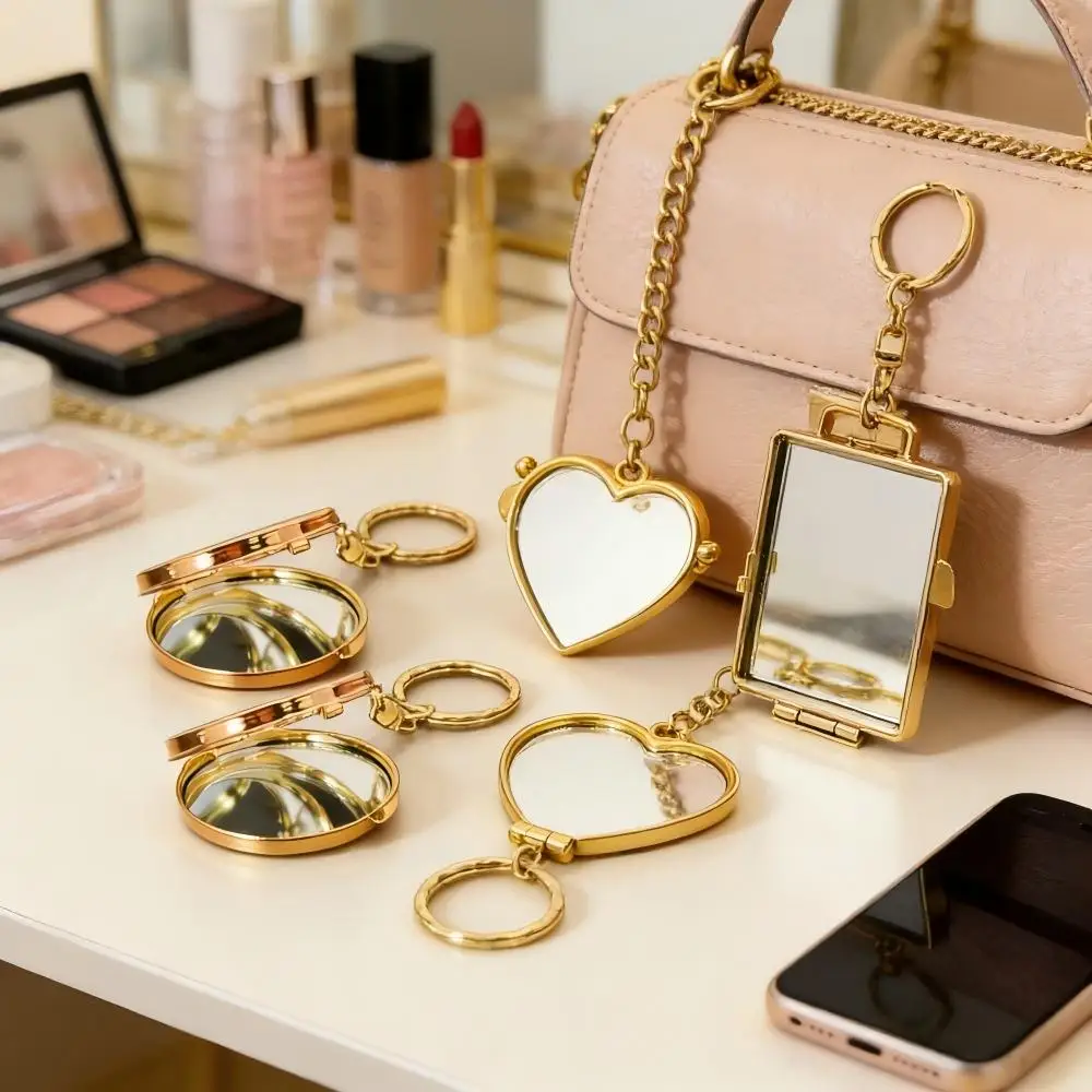 

Bag Accessories Custom Keyring Folding Mirror Square Round Small Heart Geometric Double Sided Customizable Keychain Fashion Gift