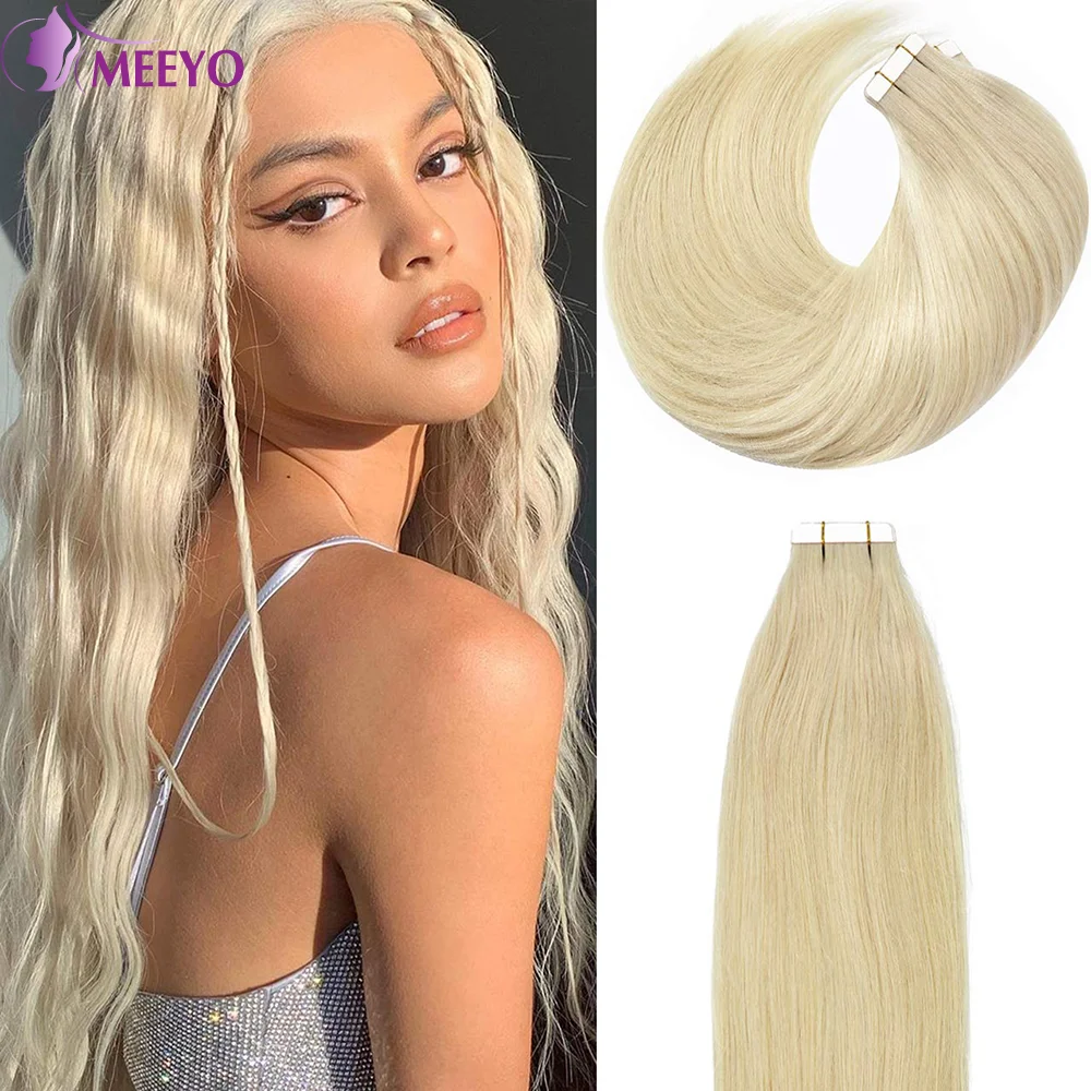 Tape In Hair Extensions Straight Blonde Seamless Skin Weft Human Hair Adhesive Invisible #613 Tape In Hair Extensions 18 20 Inch