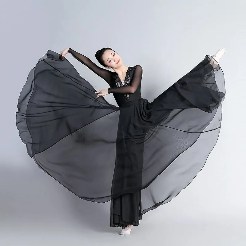 Double Sided Wear 720 Degree Ballet Skirt Classical Dance Women Opening Dance Long Skirts Dancer Practice Gradient Modern Lace-u