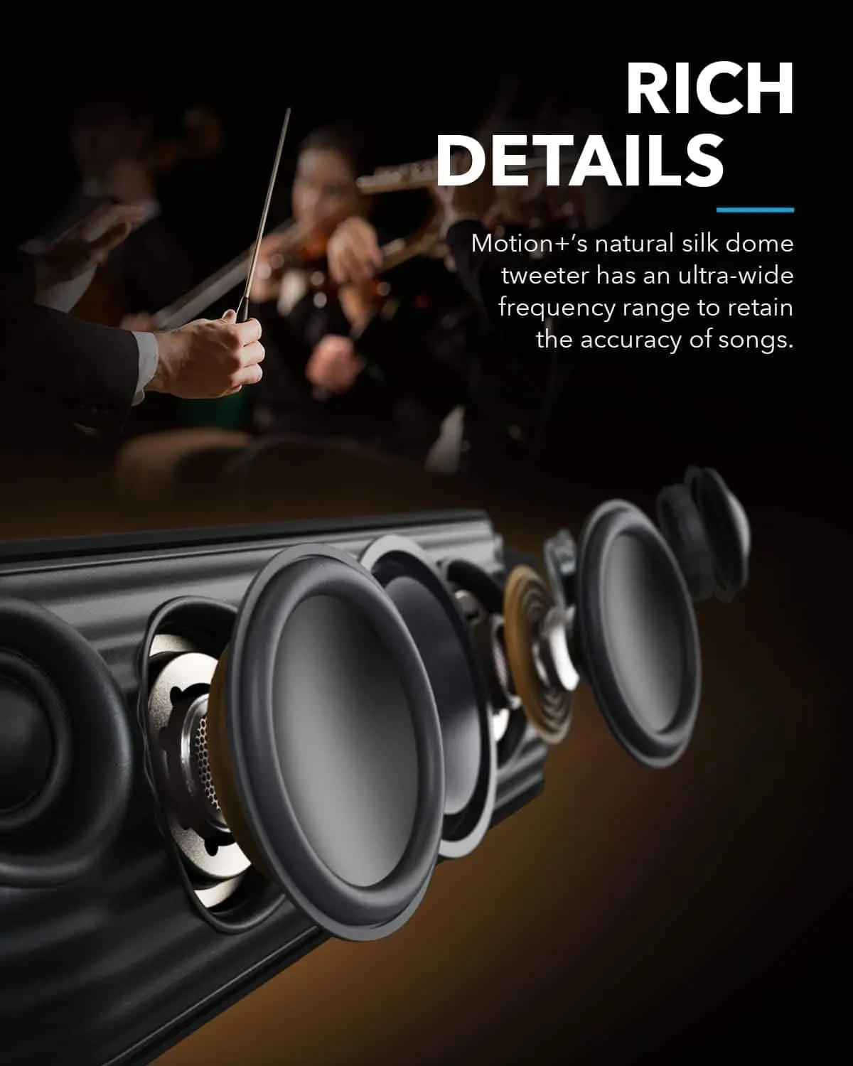 910HOT Anker Soundcore Motion + مقاوم للماء كمبيوتر محمول قابل لإعادة الشحن الكمبيوتر الصوت مكبر الصوت واي فاي الفرعية مكبر الصوت في الهواء الطلق مارت بلوتوث الألعاب Spe #4