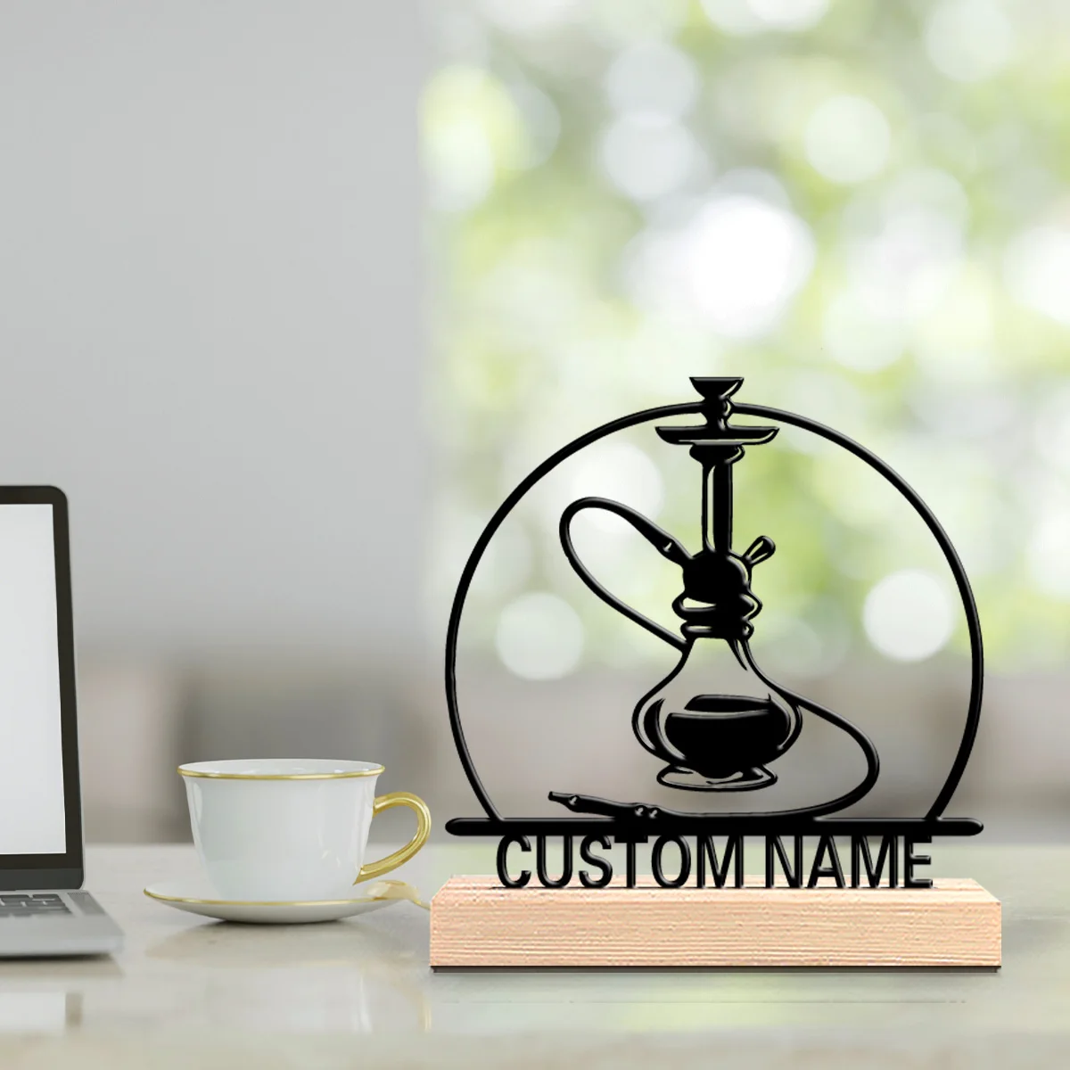 1 pièce Statuette en métal chicha personnalisée et amusante, décoration de table style ferme avec base en bois, idéale pour les cuisines champêtres