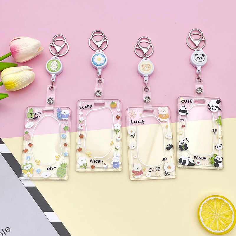 Kawaii Panda Card Holders Transparent Acrylic Card Cases Useful ID Card Holder Work Card Transportation Card Holder