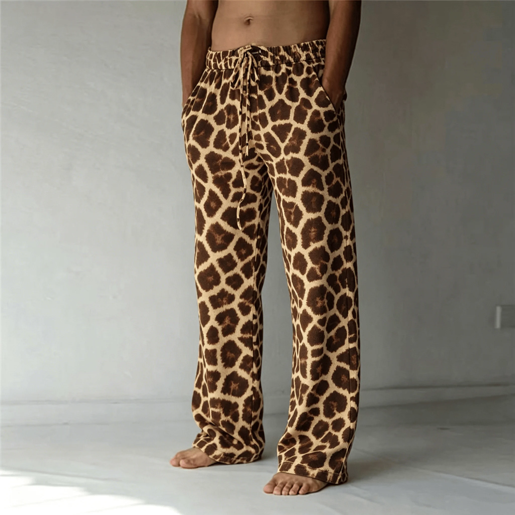 Klassische Herrenhose mit Leopardenmuster und Kordelzug, Retro-Freizeithose mit geradem Bein für Frühling und Sommer – Detail 6