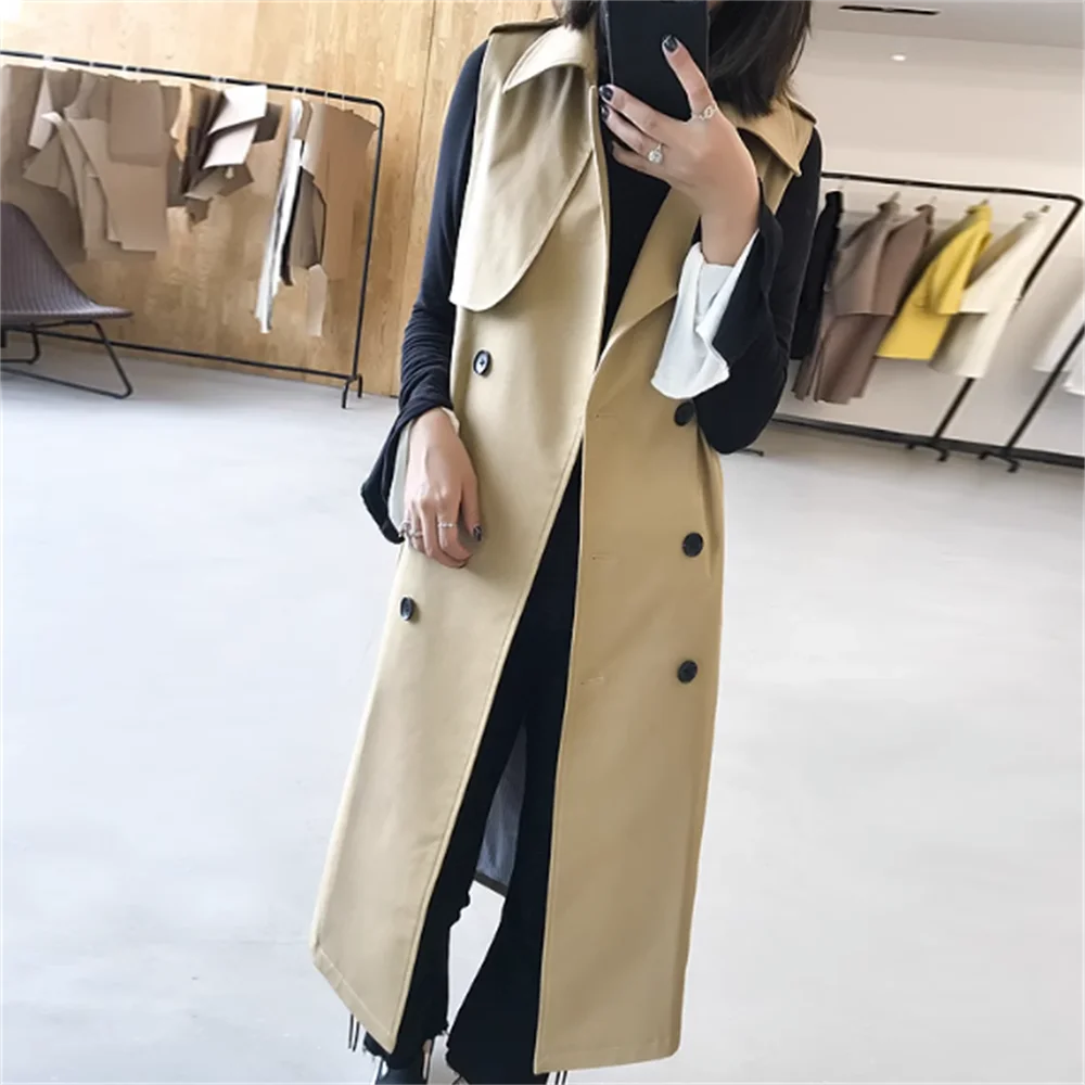 

new long fashion vest trench coat double-breasted chaleco mujer