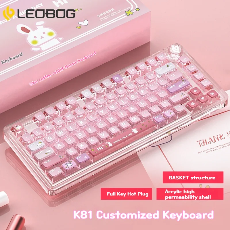 LEOBOG K81 Bluetooth Wireless Mechanical Keyboard 81 Keys Hot-swappable RGB Three Modes Keyboard Gasket Structure Acrylic