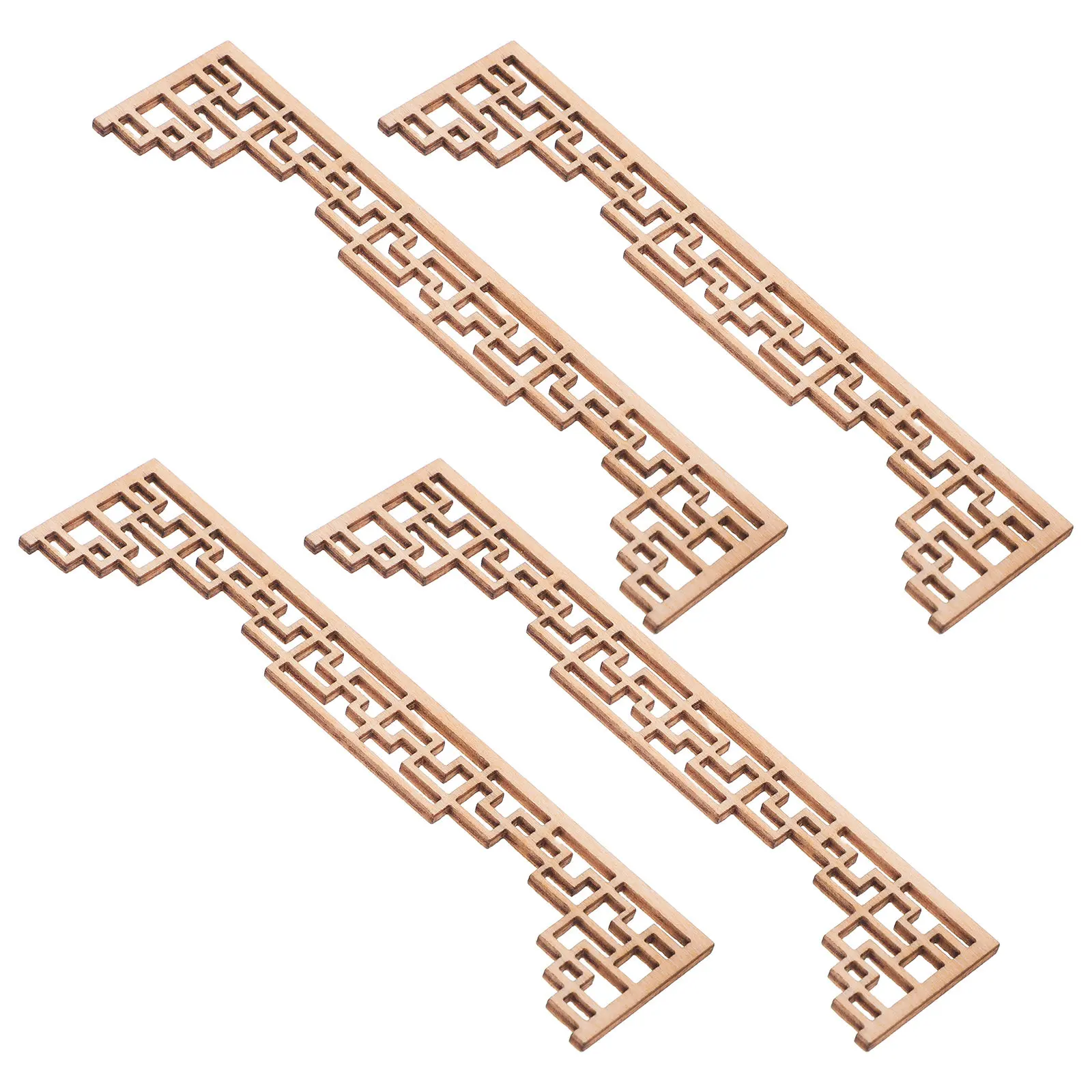 4 Pezzi Applique Decorative in Legno Intagliato Stile Cinese per Mobili, Modelli Fai-da-te per Tavoli da Diorama