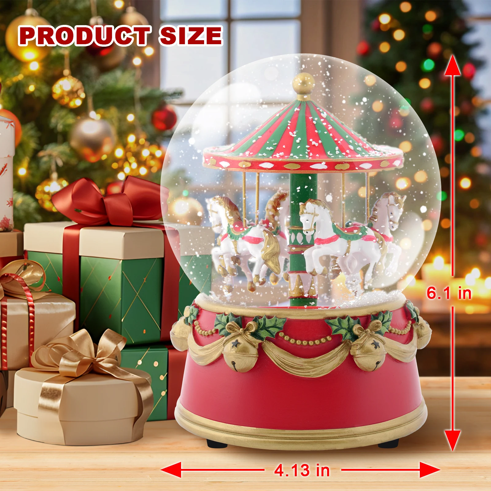 Caixa de música de Natal Carrossel Melodia de férias para decoração de casa e atmosfera festiva Presente ideal para família, amigos, crianças, Natal