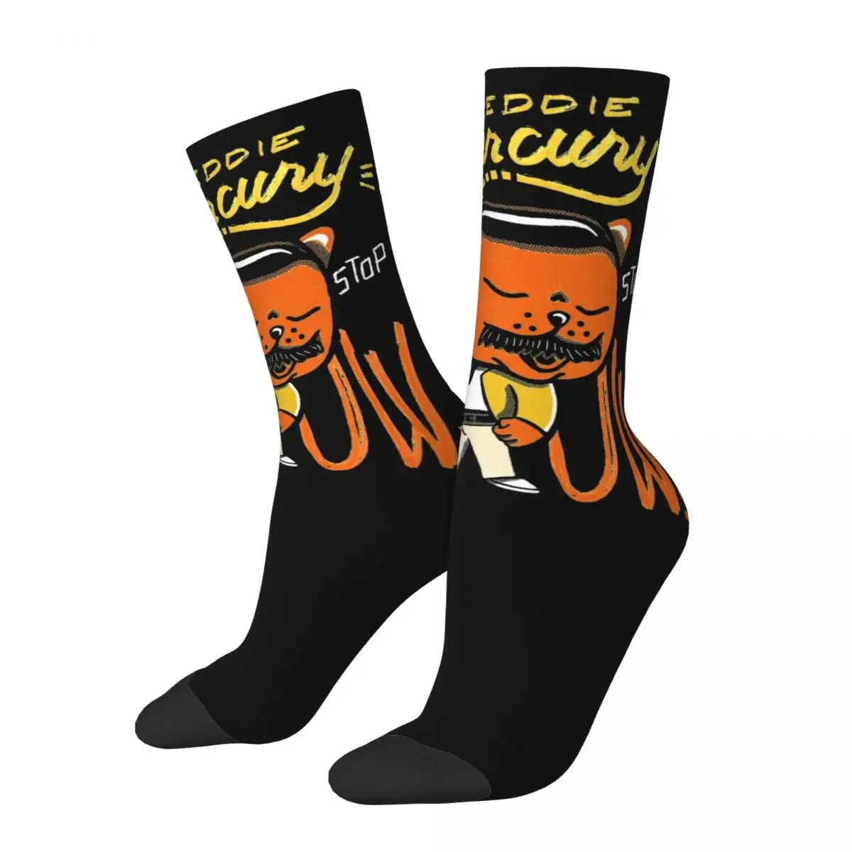 Don't Stop Meow Singing Cat Rock Socks Men Women Socks High Quality Spring Summer Autumn Winter Middle Tube Stockings Gifts