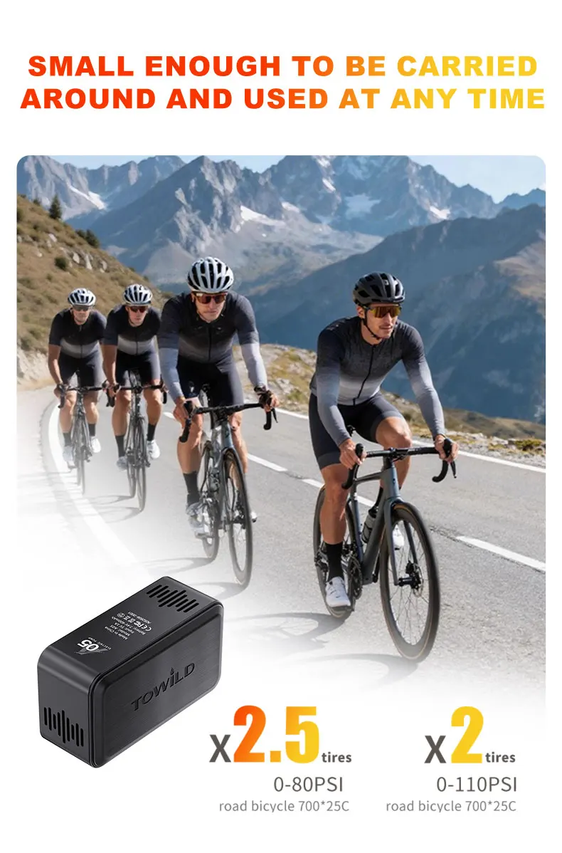 TOWILD A05 Mini Elektrische Luftpumpe 130PSI Tragbarer Fahrrad-Akku-Reifenfüller für FV/AV Ventile Presta Schrader MTB Fahrrad Mini-Pumpe – Detail 3
