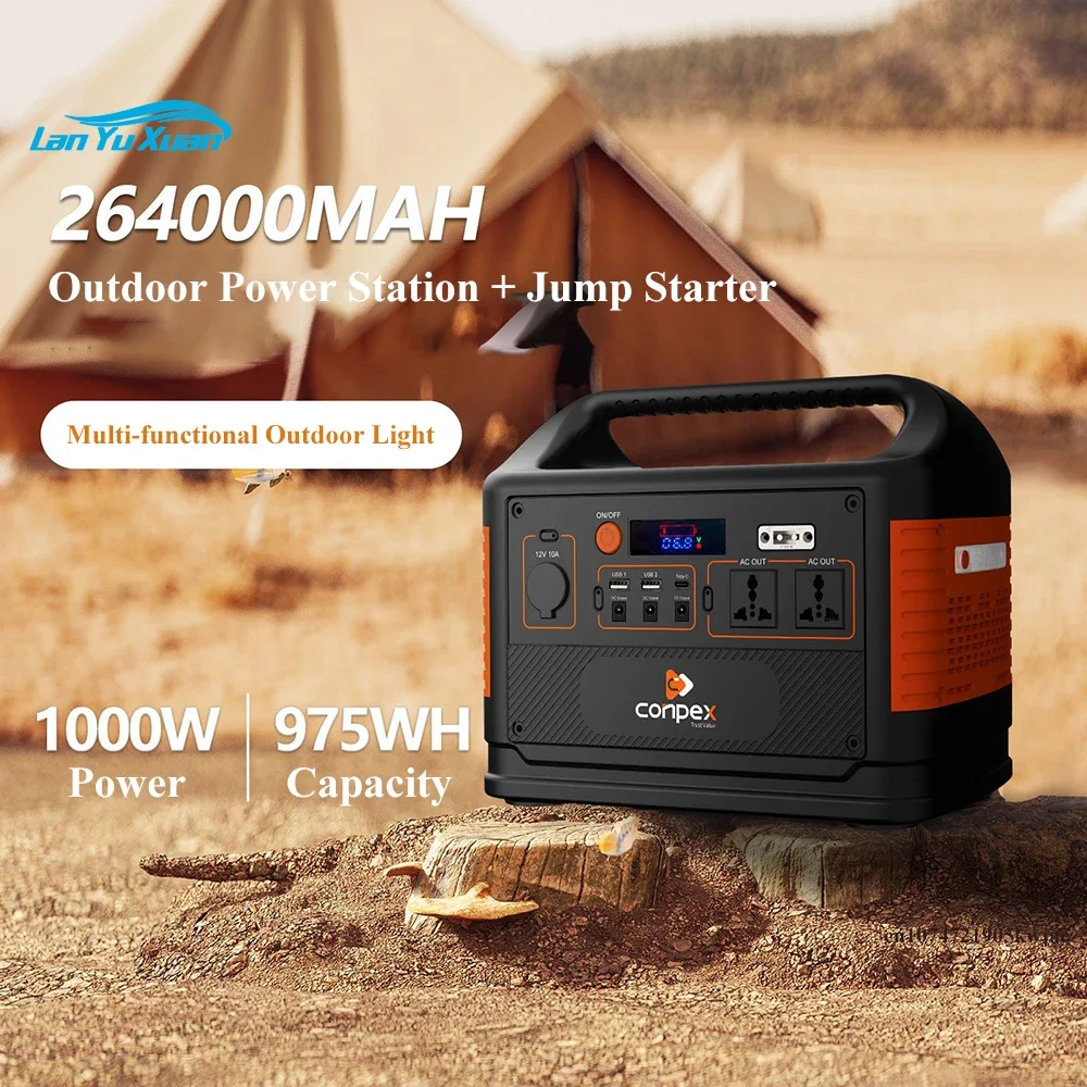 

220V Portable Power Station 1000W Solar Generator 26400mAh Car Jump Starter Bank AC Outlet Outdoor Emergency Supply