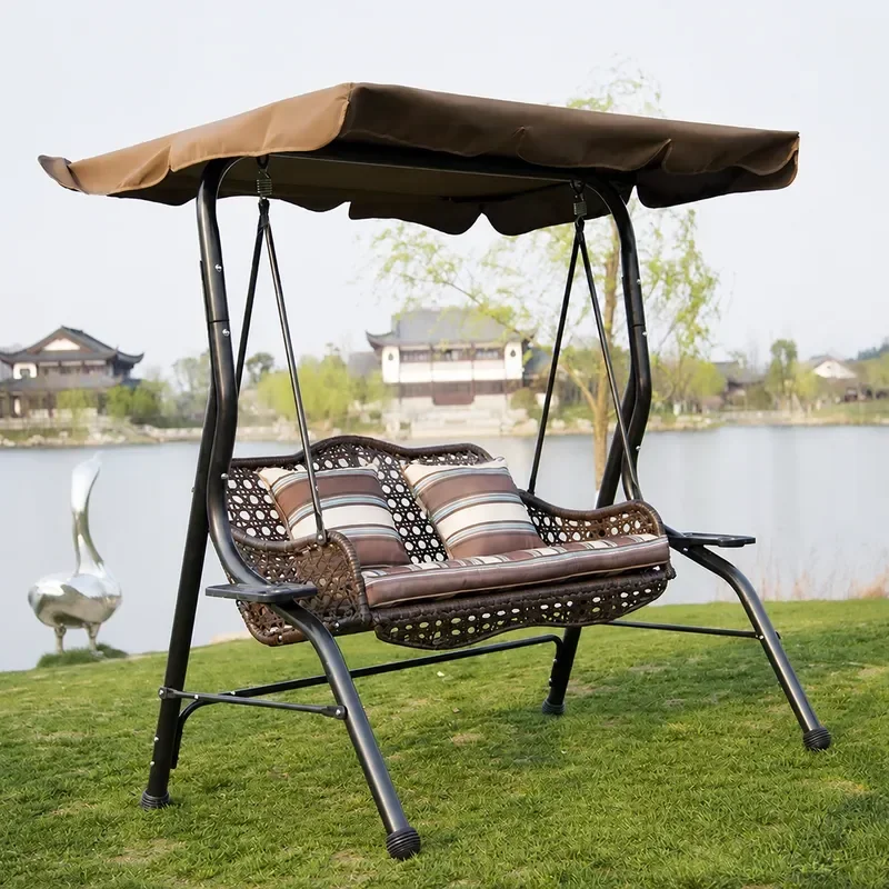 Outdoor Double Hanging Chair Rattan Swing Basket for Courtyard Garden Hotel Balcony Leisure Furniture