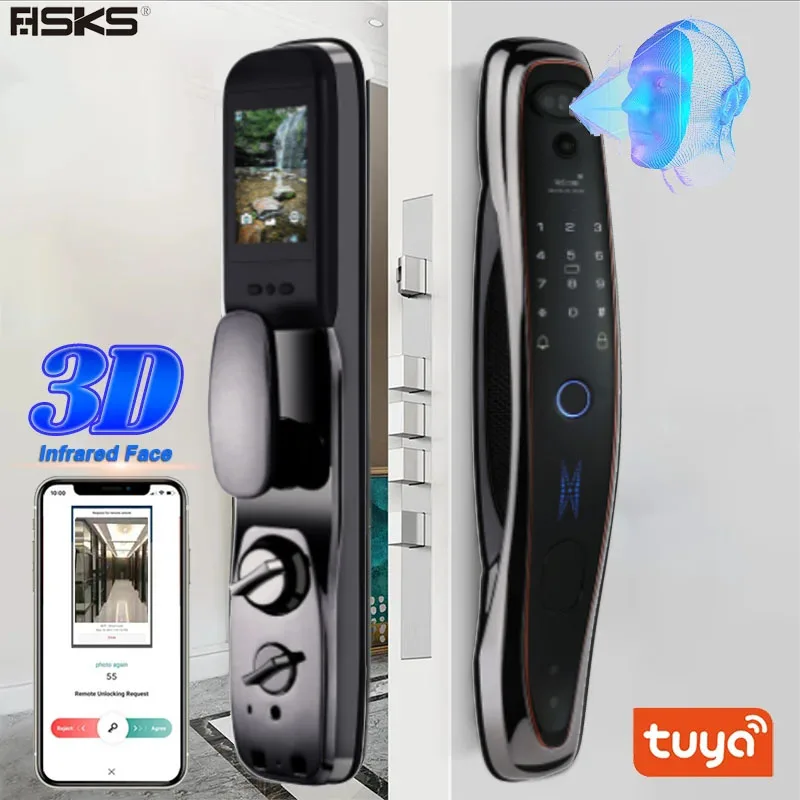 Tuya Smart 3D Face Door Lock Security Face & Camera Monitor Intelligent Fingerprint Password Biometric Electronic Key Unlock