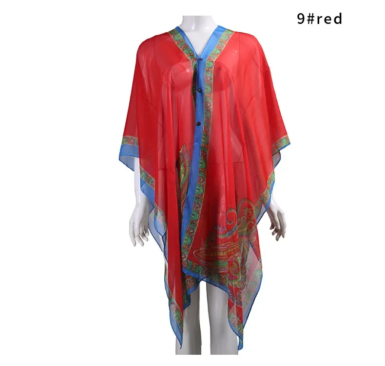 Moda damska Ponczo peleryny letnia osłona przeciwsłoneczna imitacja jedwabiu guzik szal krem do opalania szal prezent jedwabny szalik szal płaszcz