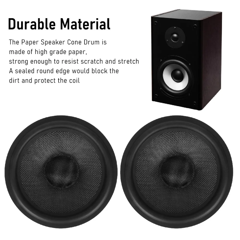 2PCS Easy to Install Black Paper Paper Speaker Cone Rubber Surround Speaker Drum Paper Subwoofer Cone Speaker Repair