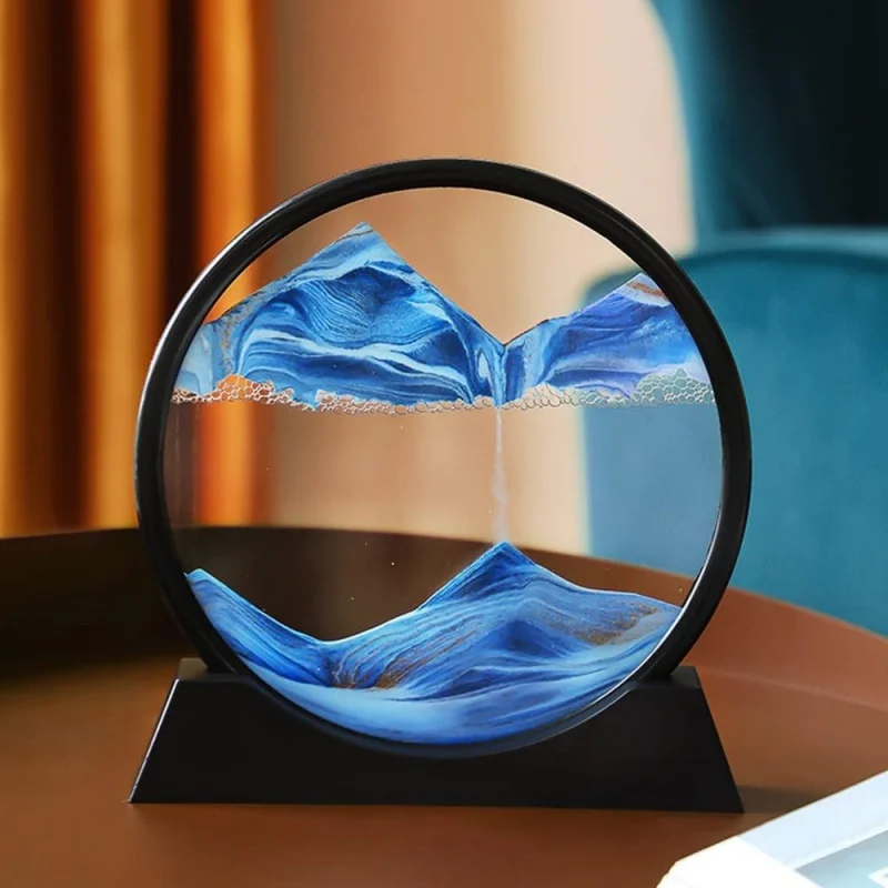 

3D Hourglass Quicksand Moving Sand Art Picture Round Glass Deep Sea Sandscape Craft Flowing Painting Home Office Work Decor