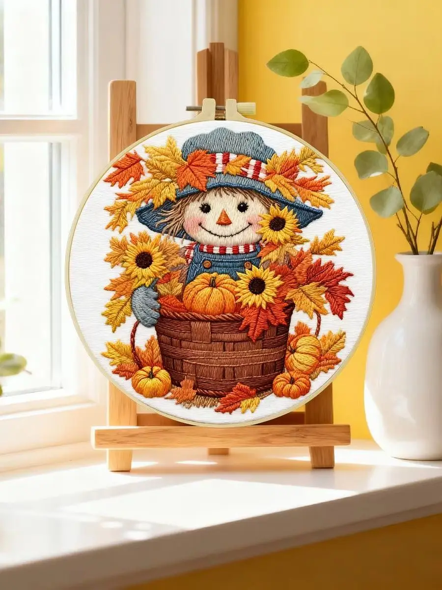 1 Stück 20X20CM/15X15CM 7,87/6,3 Zoll Der Vogelscheuchen- und Kürbis-Stickerei-Starter-Kit DIY-Kit DIY-Stickerei-Set Handarbeiten – Detail 6