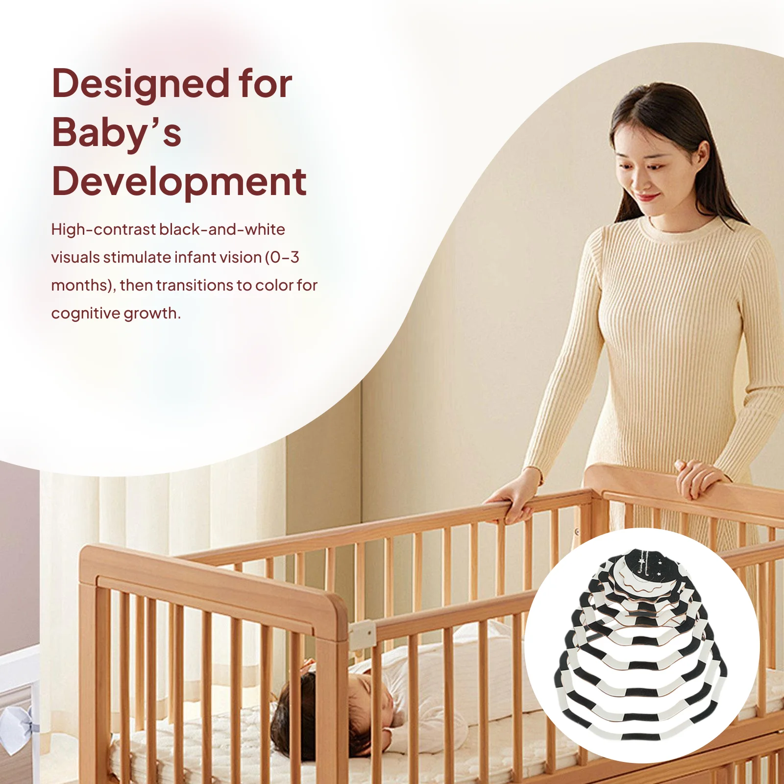 Campanello per lettino sospeso per neonato in bianco e nero mobile per culla per neonati