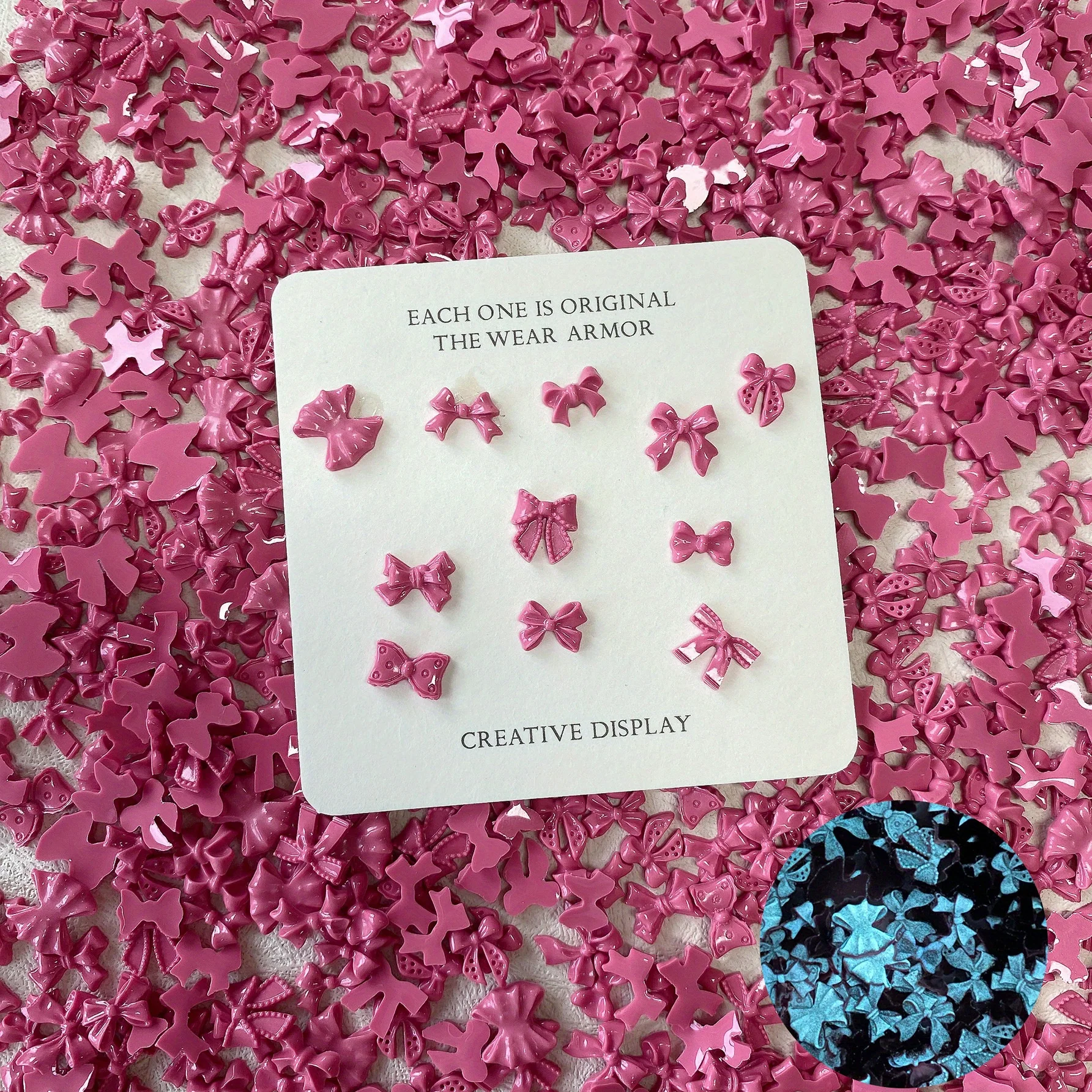 50pcs Resin Luminous Redpink Bow Mixed Nail Art Jewelry Mobile Phone Case Hairpin Nail Art Manicure Diy Decoration Accessory