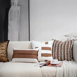 Italian Light Luxury Cushion Cover, Hot Stamping Texture, Sofa Pillow Cover, Retro Brown, Model Room Decoration
