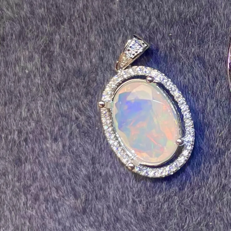 

925 Sterling Silver Natural Opal 10x14mm Necklace with The 10x14mm Faceted Opal for Women Daily Wear